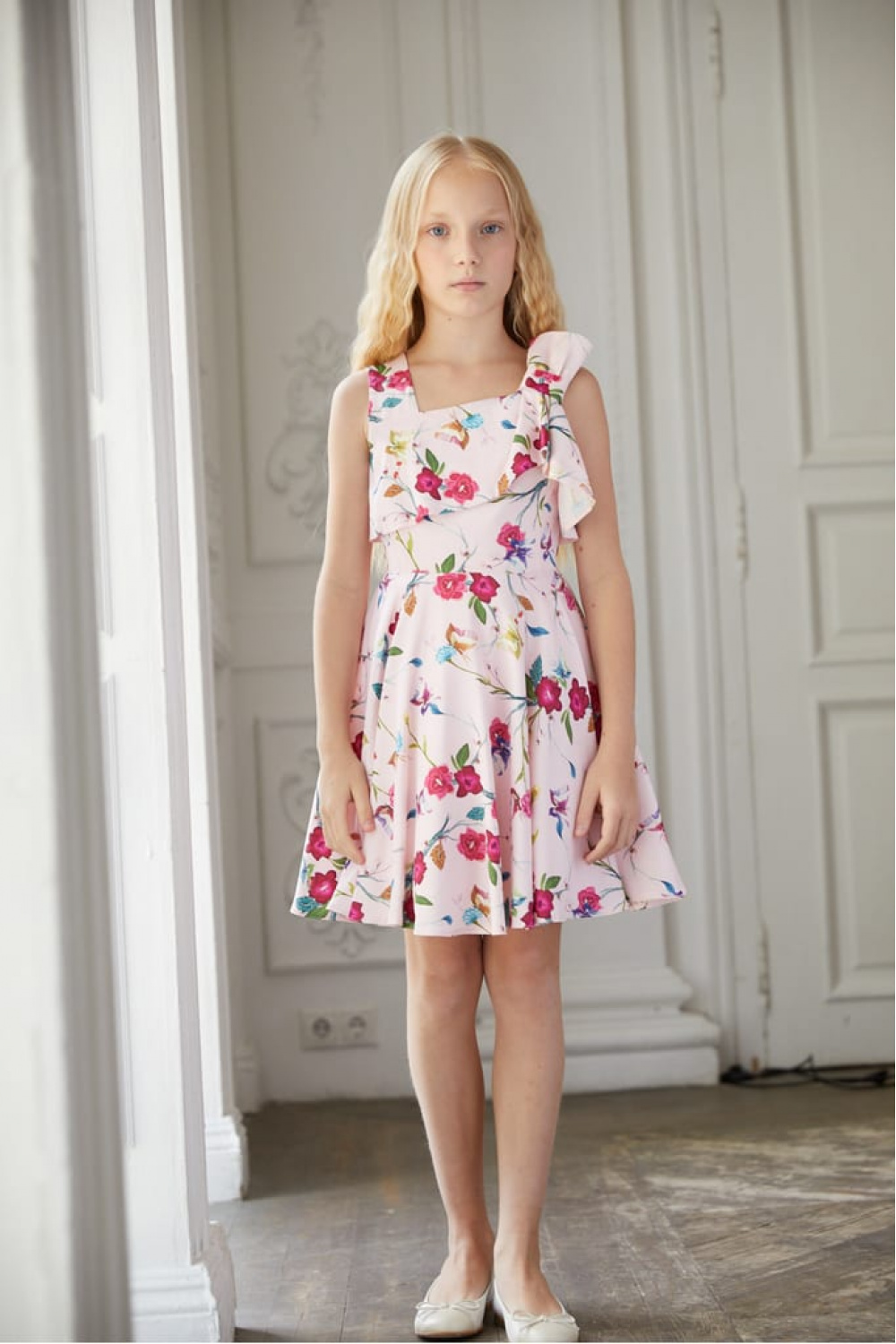 Ассиметричное платье с цветочным принтом и хлопковой подкладкой (SNFSG-029-23611-927) Silver Spoon