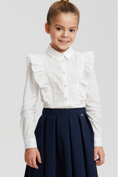 Хлопковая блузка с акцентными оборками и кружевом