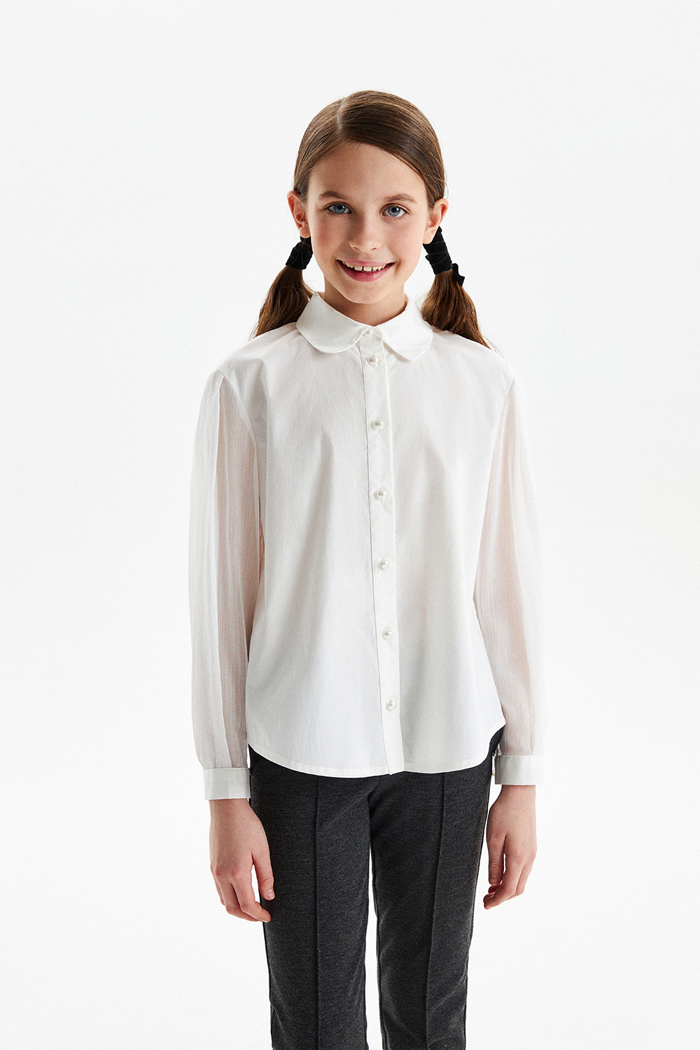 Хлопковая блузка с полупрозрачными рукавами (SSFSG-329-23021-241) Silver Spoon