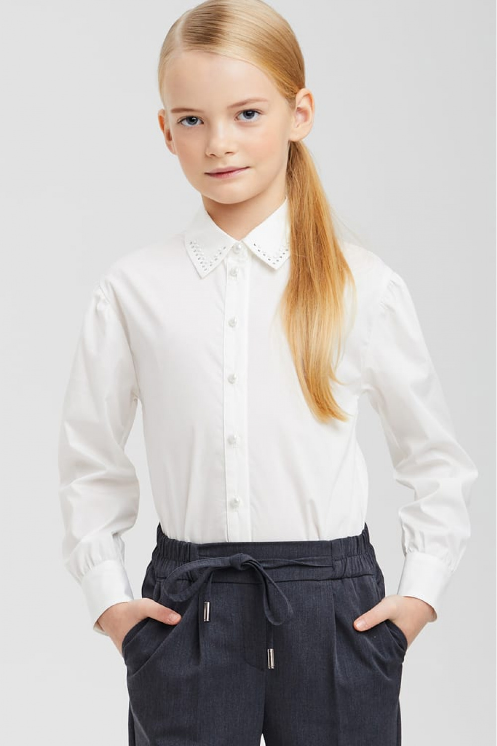 Хлопковая блузка с пуговицами-жемчужинами 