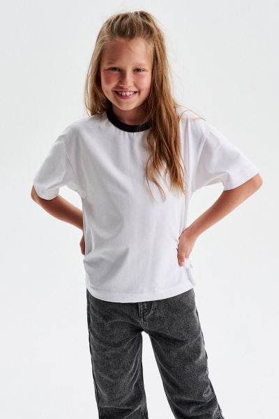 Хлопковая футболка с контрастной отделкой (SSLSG-428-28402-200) Silver spoon