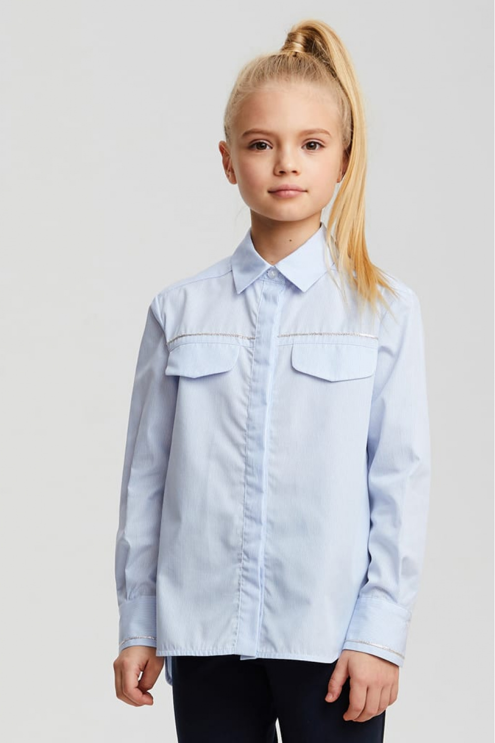 Хлопковая рубашка в полоску с серебристым кантом (SSFSG-029-23017-314) Silver spoon