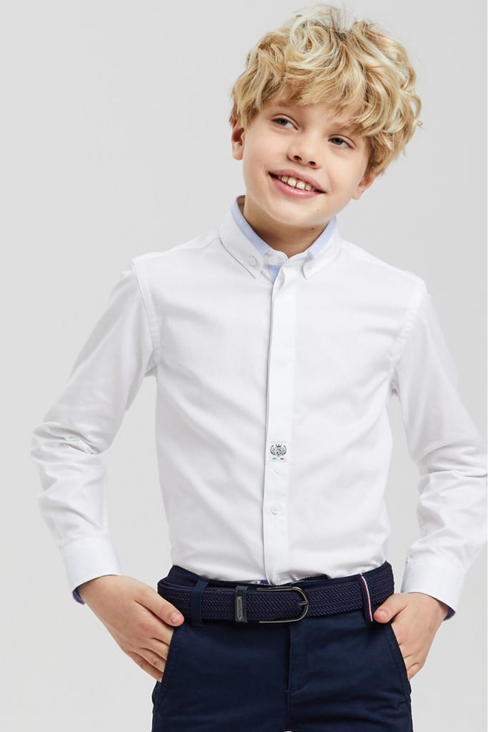 Хлопковая сорочка силуэта Slim с контрастной отделкой (SSFSB-029-13843-219) Silver spoon