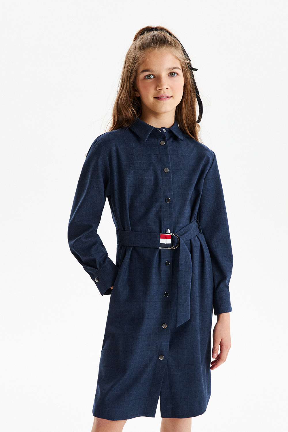 Платье-рубашка в синюю клетку с поясом (SSFSG-329-23932-378) Silver spoon