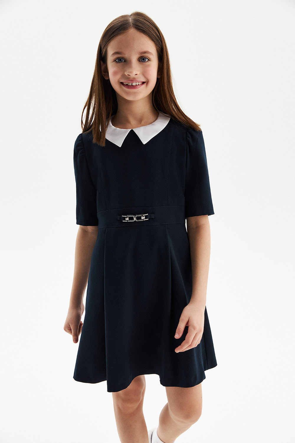 Приталенное школьное платье со съемным воротничком (SSFSG-229-23602-300) Silver Spoon