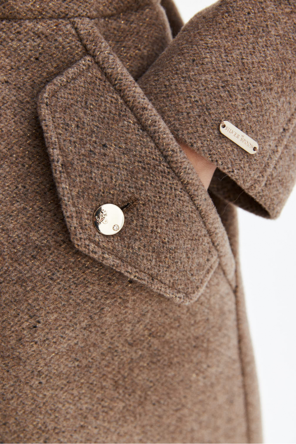 Шерстяное пальто с золотистым блеском и капюшоном (SSFSG-026-20208-723) Silver spoon