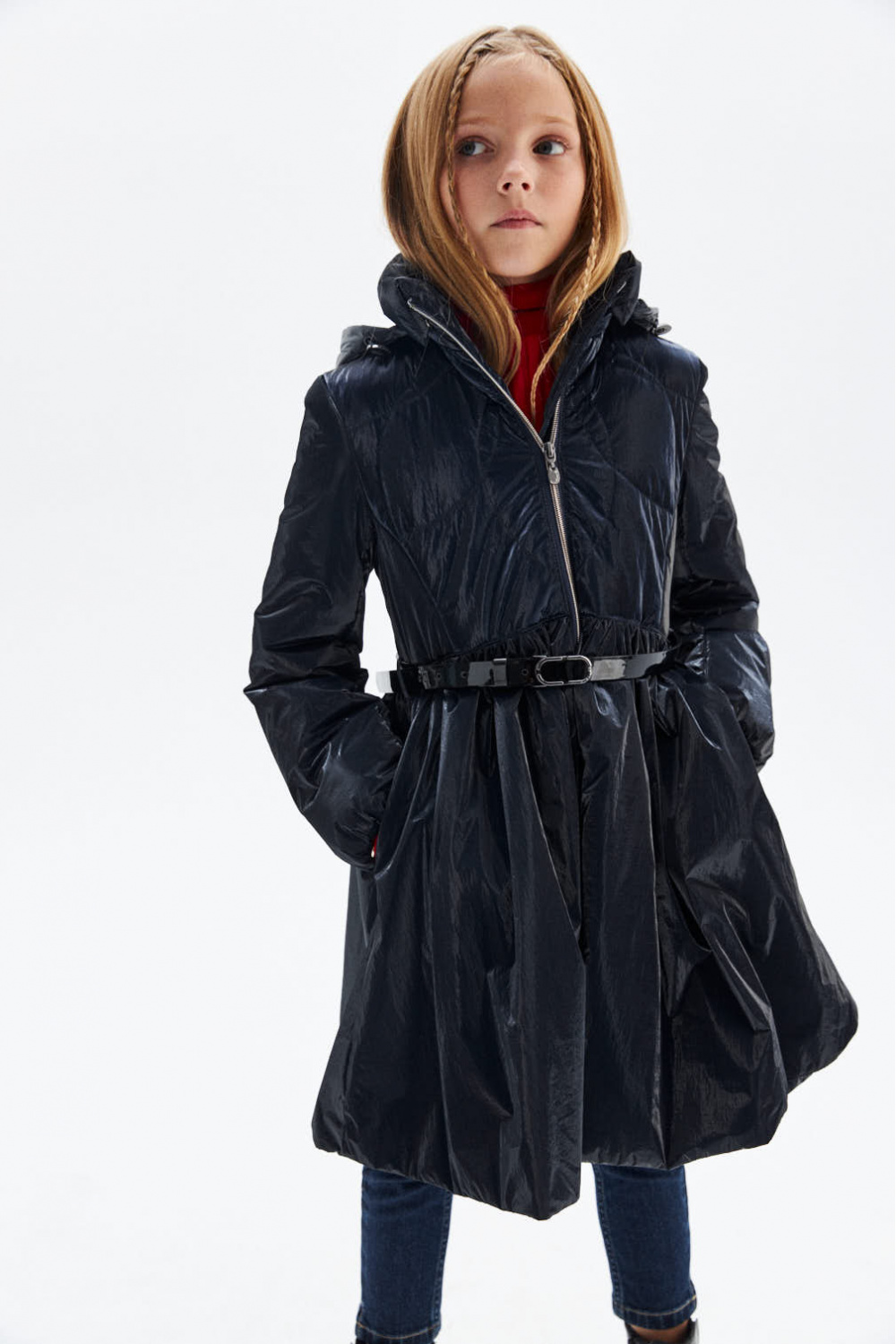 Утепленное пальто из фактурной ткани с расклешенной юбкой (SSFSG-026-20308-399) Silver spoon