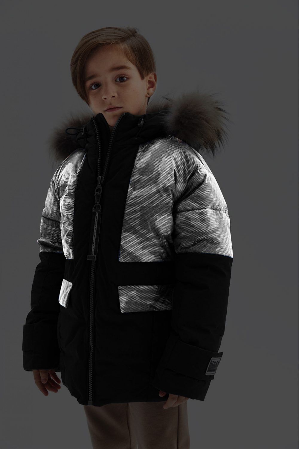 Зимняя удлиненная куртка с натуральным мехом (PUFWB-026-10101-300) Silver spoon